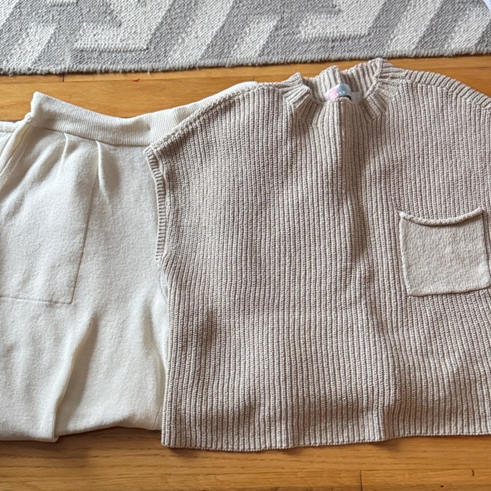 Free People Beige and Cream Knit Set